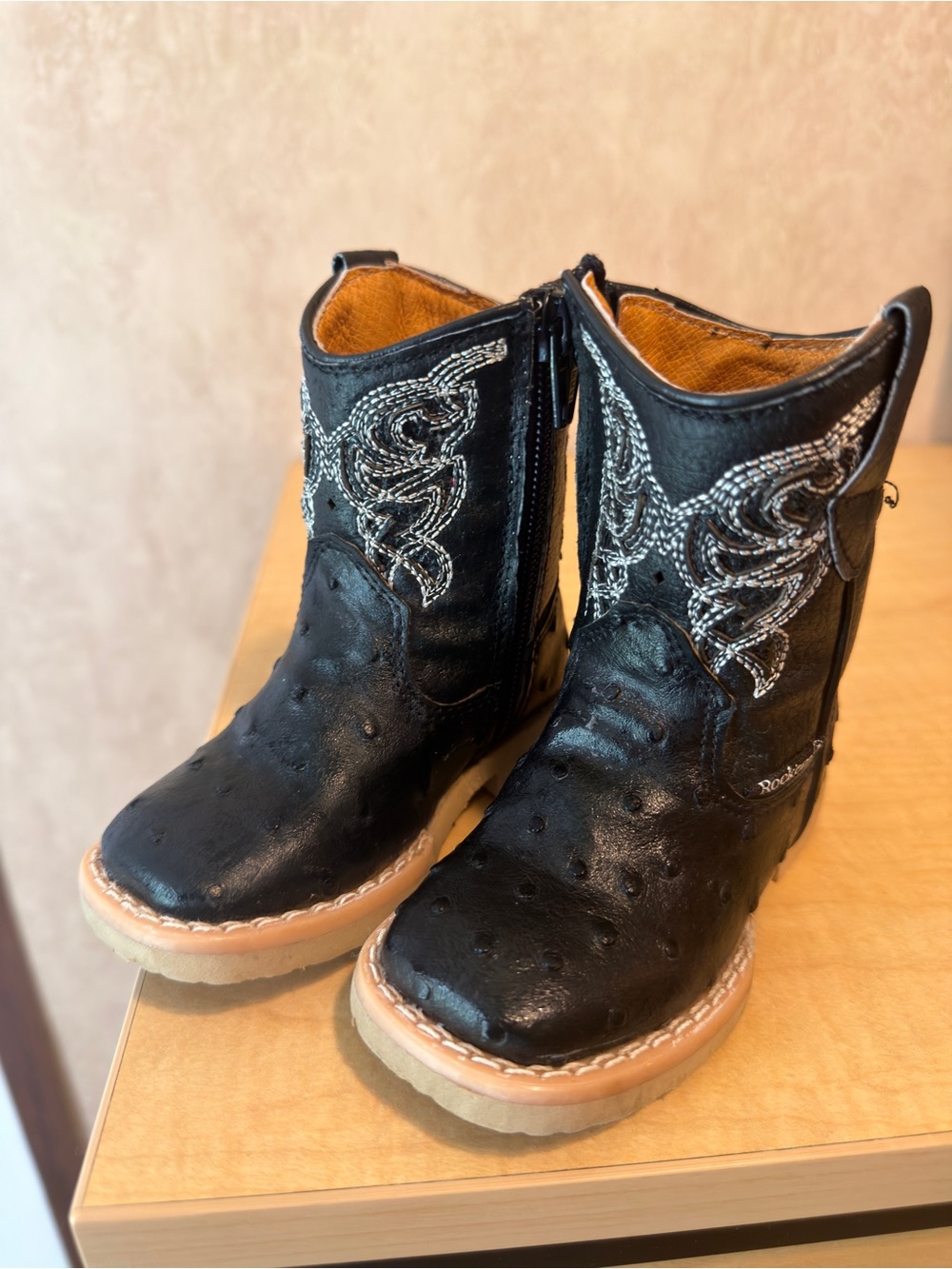 Black Western Kids Zip-Up Embroidered Cowboy Boots